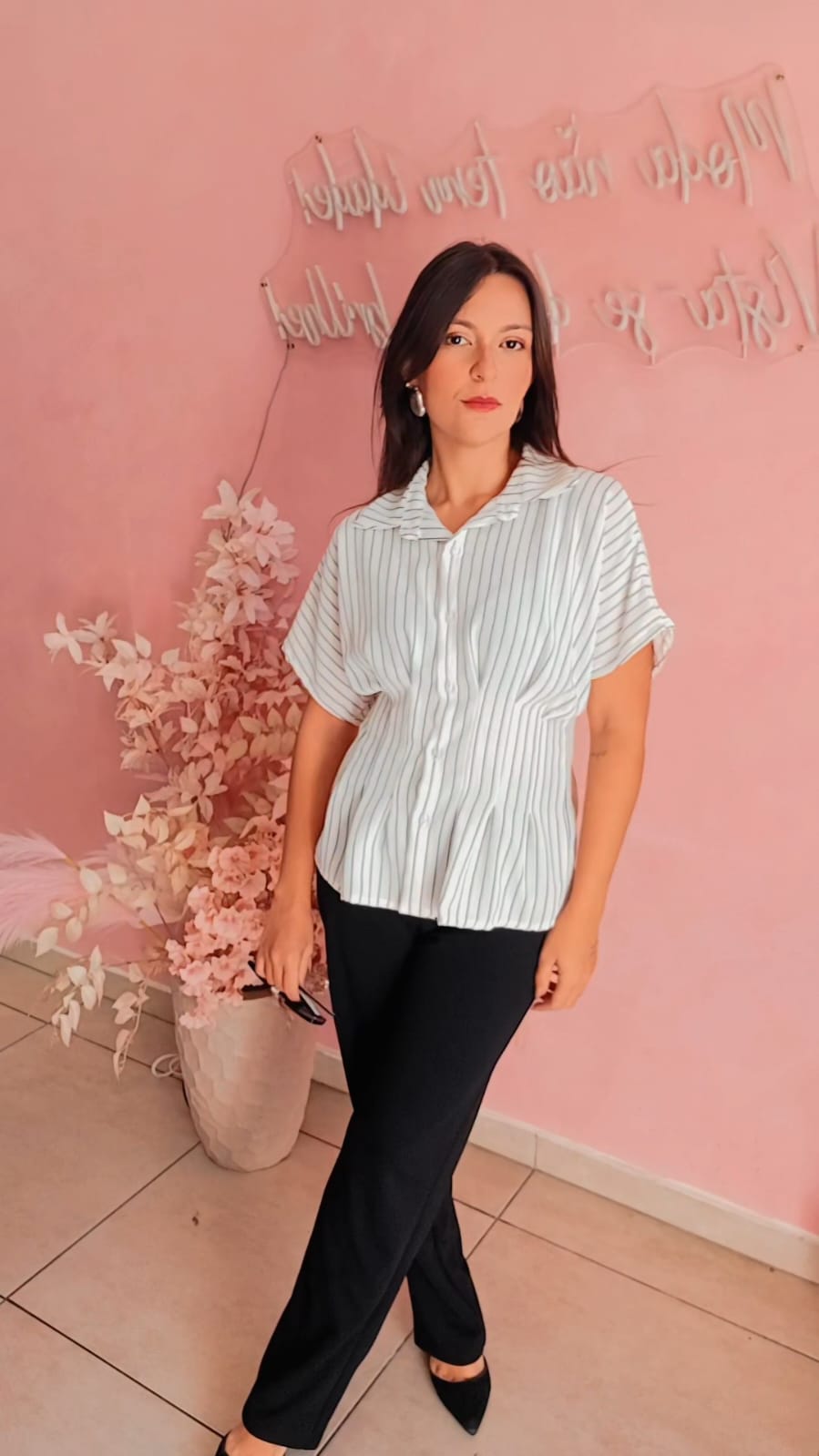 Camisa risca de giz manga curta