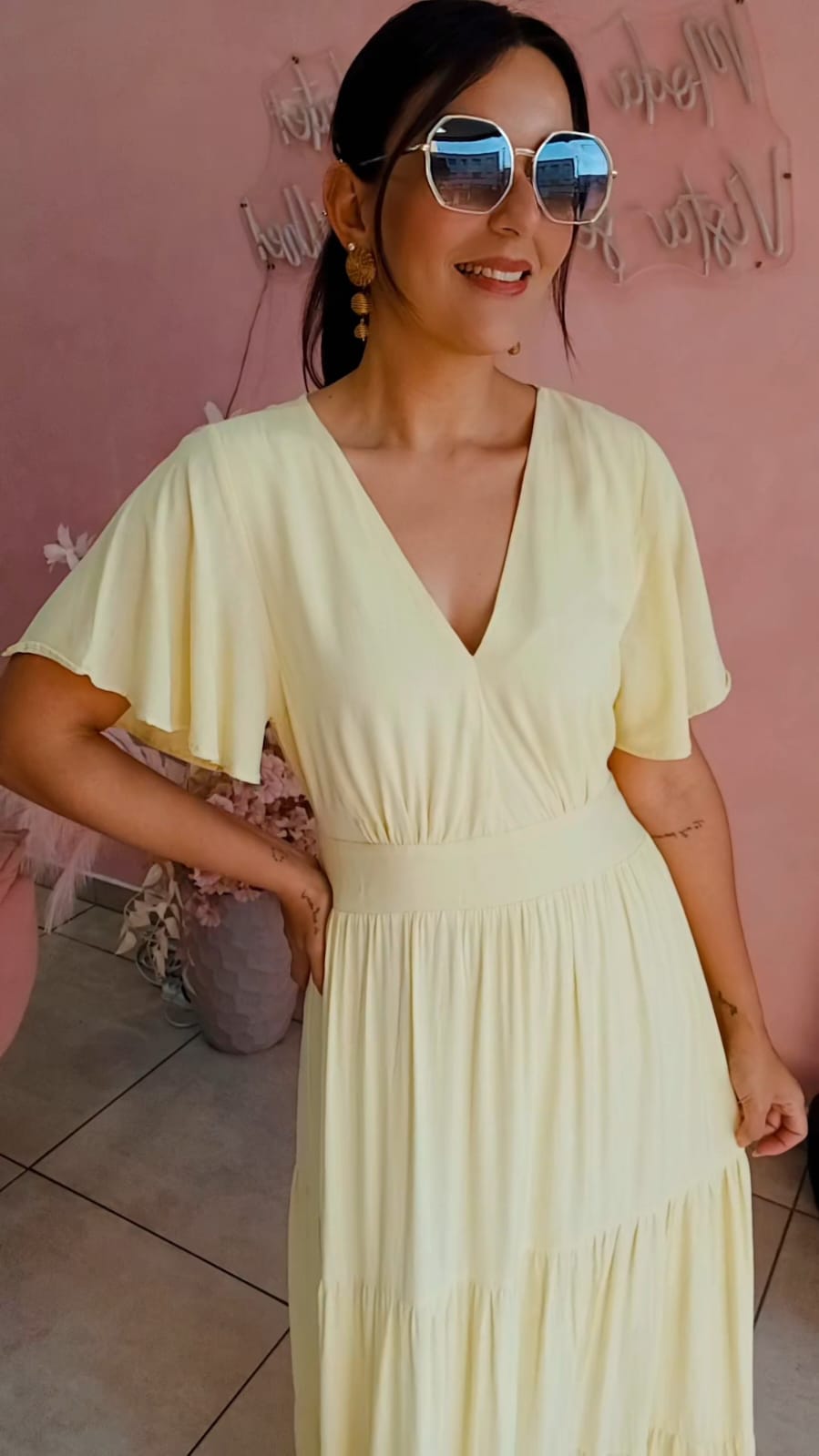 Vestido viscolinho Amarelo Manteiga