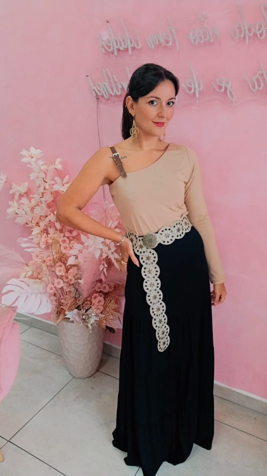 Blusa malha manga longa com fivela regulável - Nude