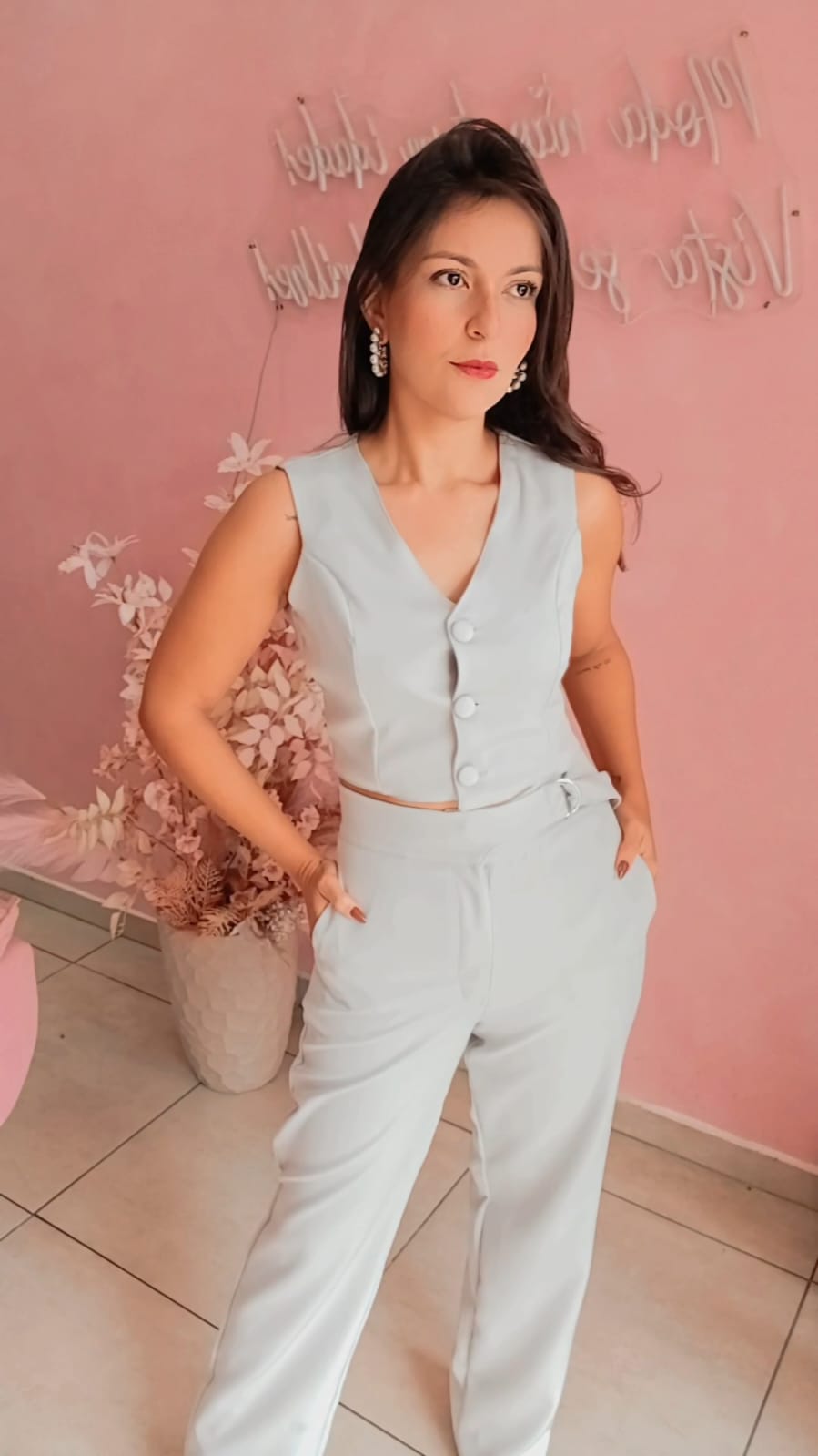 Colete Curto Alfaiataria Cinza Claro