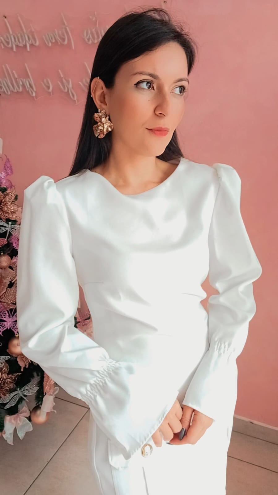 Vestido curto manga longa princesa Branco