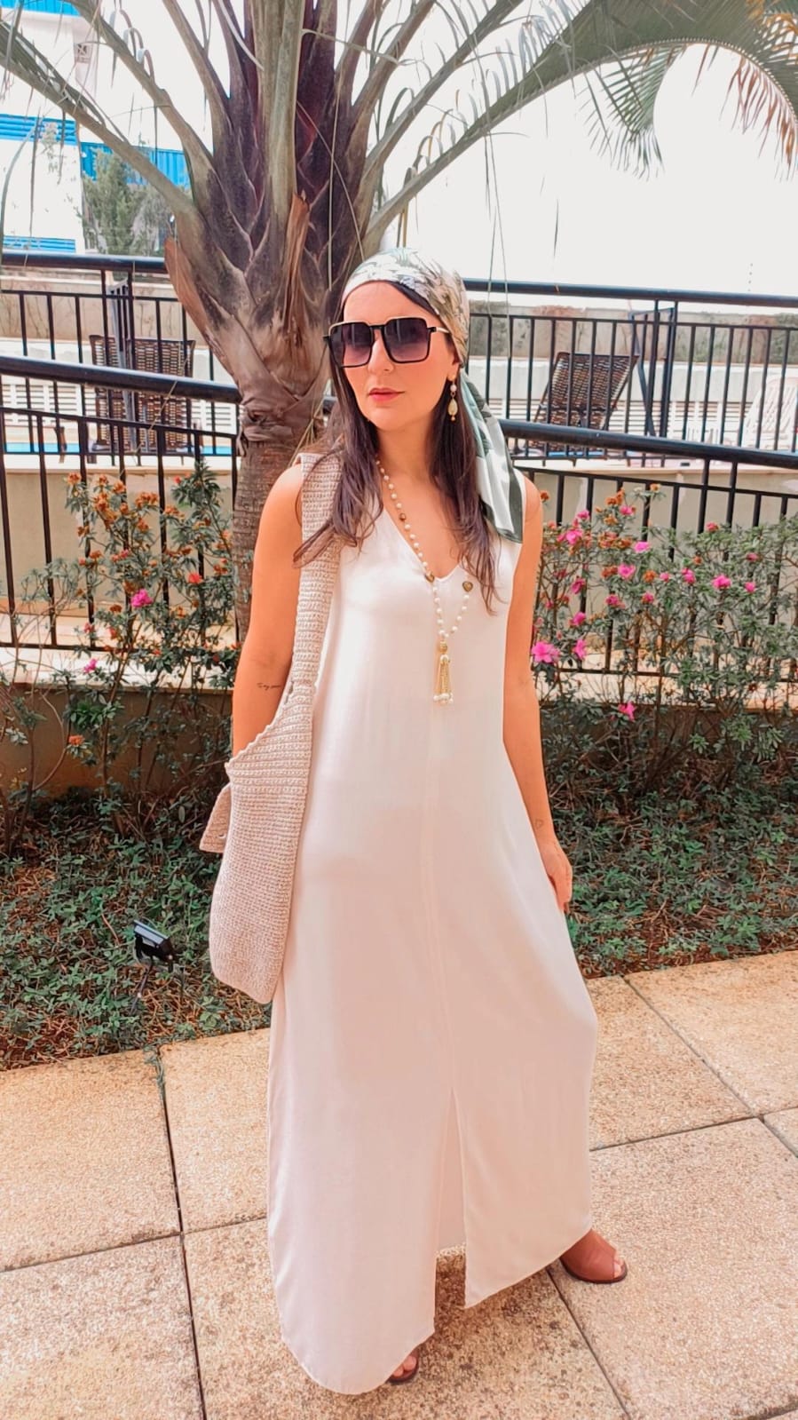 Vestido longo regata natural