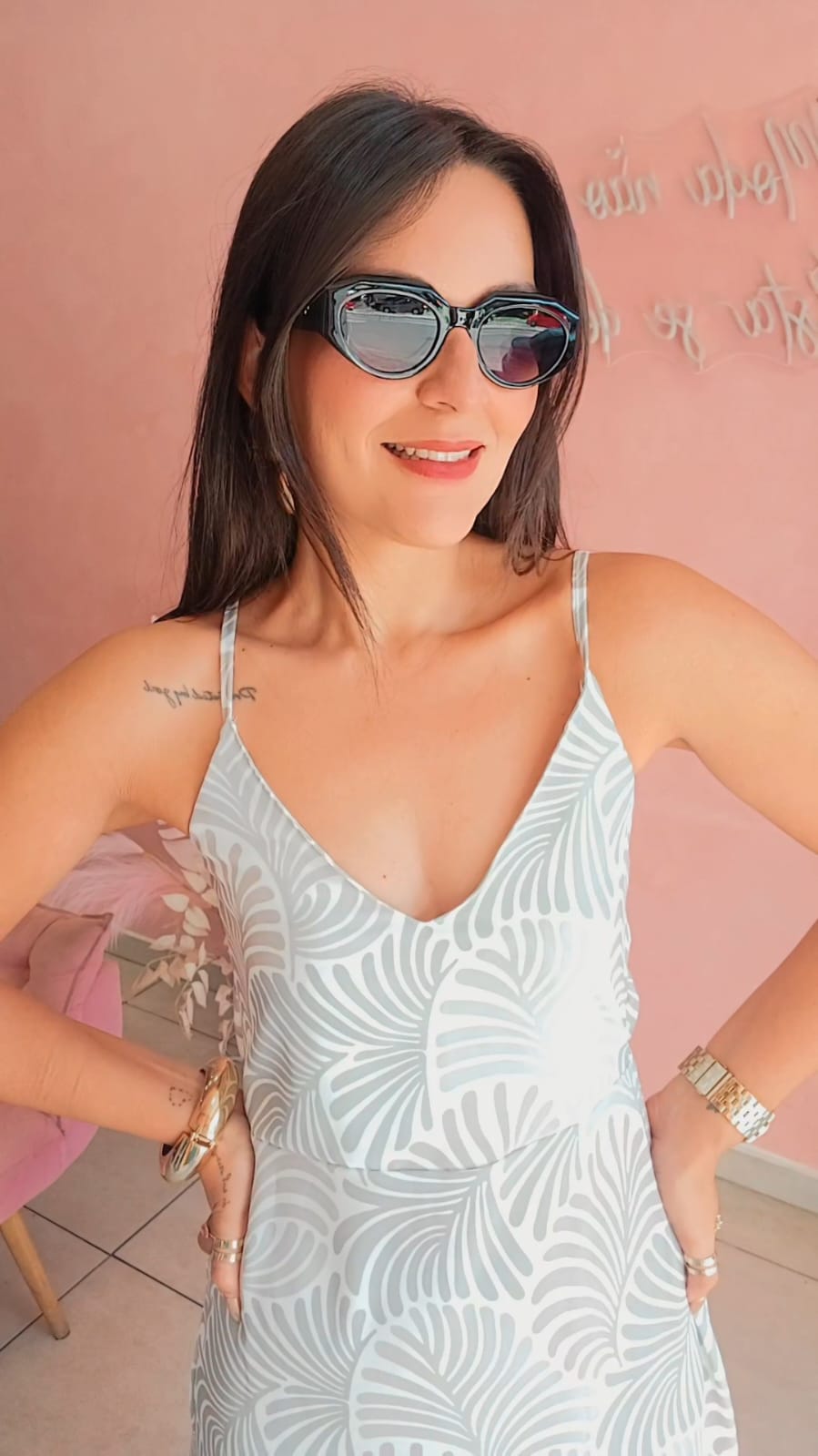 Vestido Mid Crepe alça fina Estampado