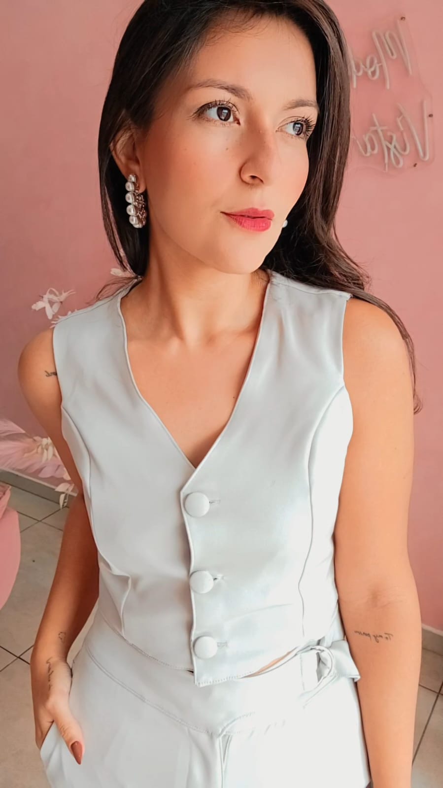 Colete Curto Alfaiataria Cinza Claro