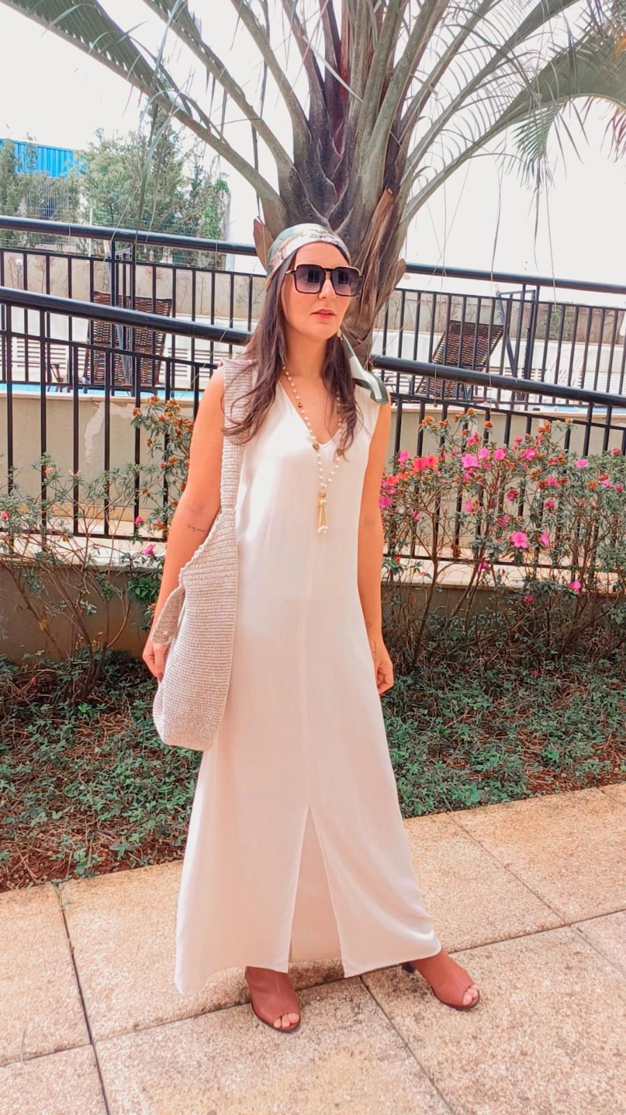 Vestido longo regata natural