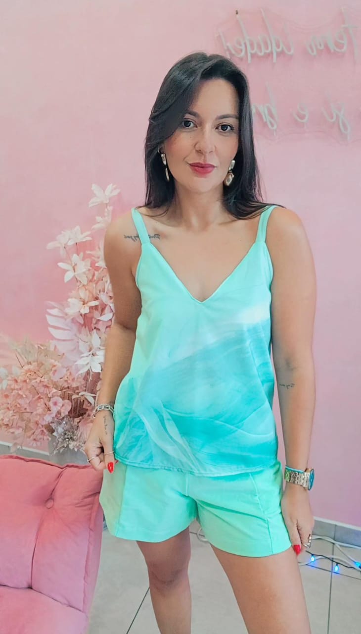 Blusa Viscose com alça regulável Estampada Verde