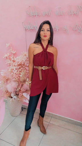 Blusa Duna com amarração no pescoço   - Marssala
