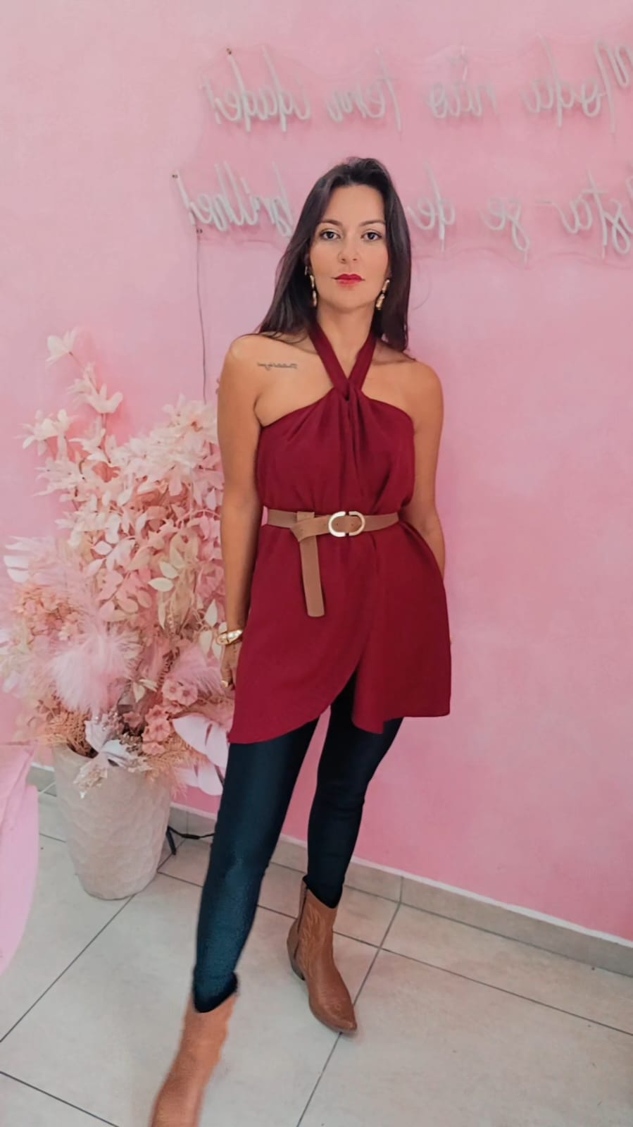 Blusa Duna com amarração no pescoço   - Marssala