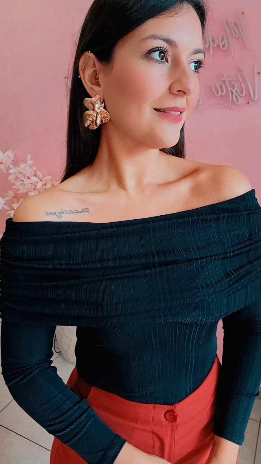 Blusa ombro a ombro malha texturizada