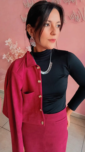 Jaqueta cropped em suede com manga longa Marssala