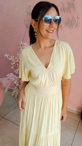 Vestido viscolinho Amarelo Manteiga