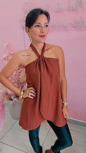 Blusa Duna com amarração no pescoço  - Marrom