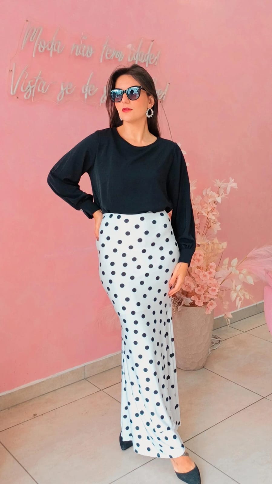 Saia sereia poá branca