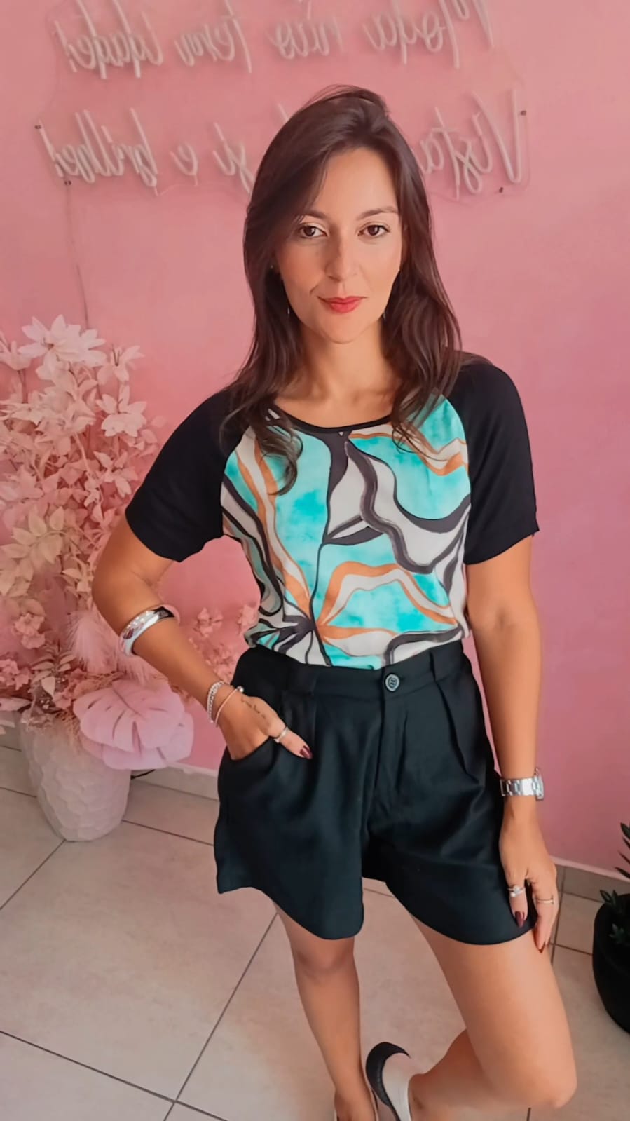 Blusa manga curta estampada Verde