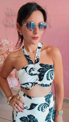 Conjunto saia e top estampado