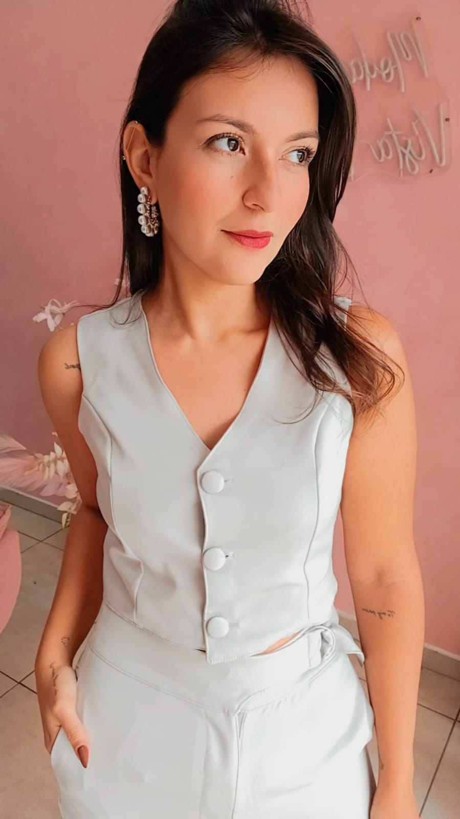 Colete Curto Alfaiataria Cinza Claro