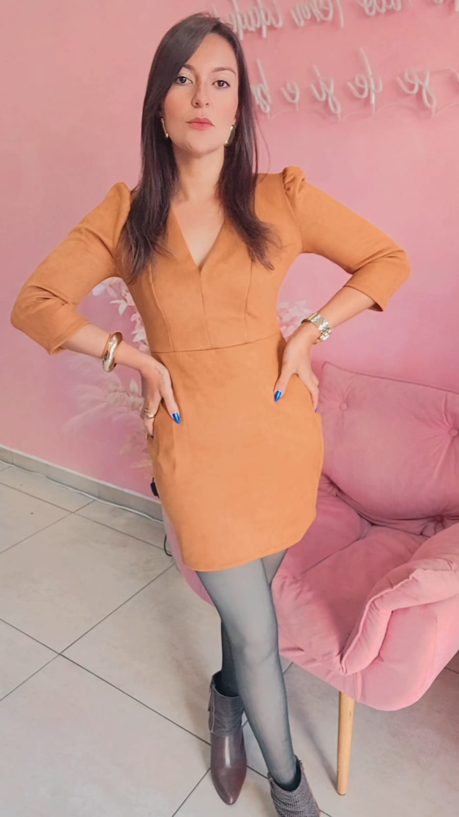 Vestido Suede manga 7/8