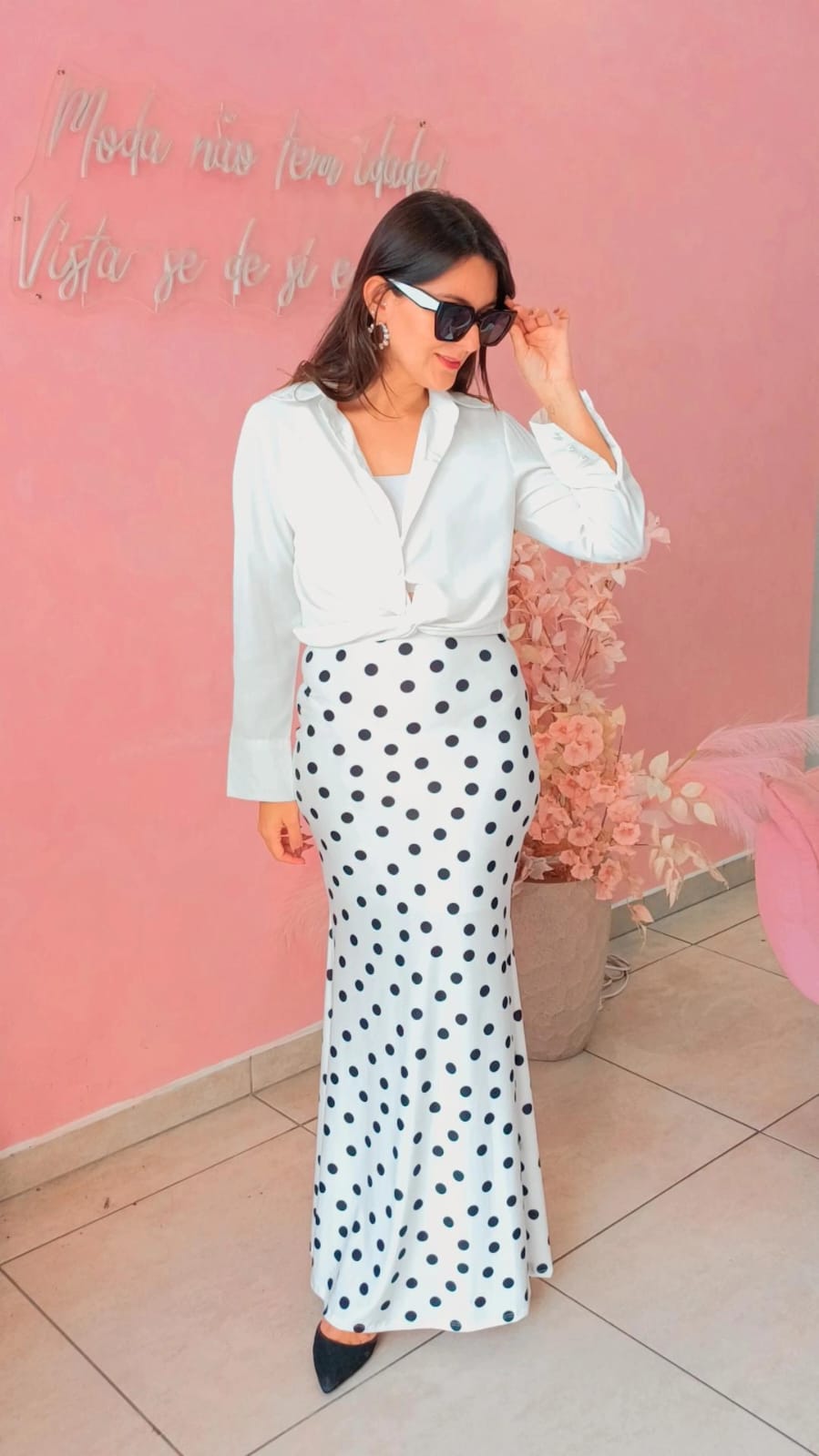 Saia sereia poá branca