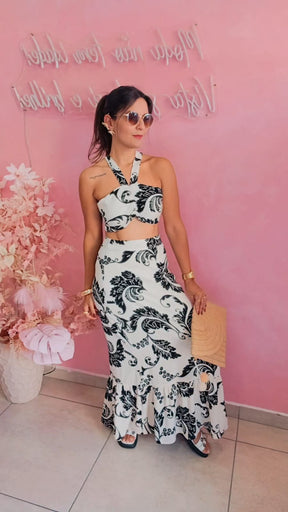 Conjunto saia e top estampado