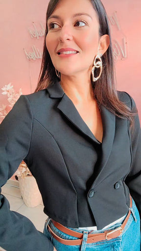 Blazer Cropped alfaiataria manga longa Preto