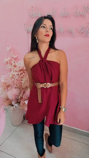 Blusa Duna com amarração no pescoço   - Marssala