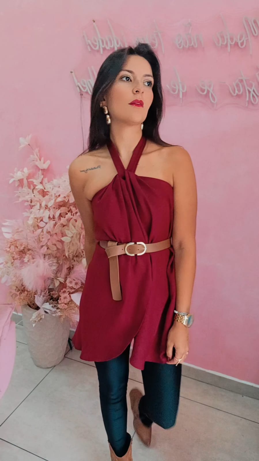 Blusa Duna com amarração no pescoço   - Marssala