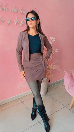 Saia Suede amarração frontal  - Taupe