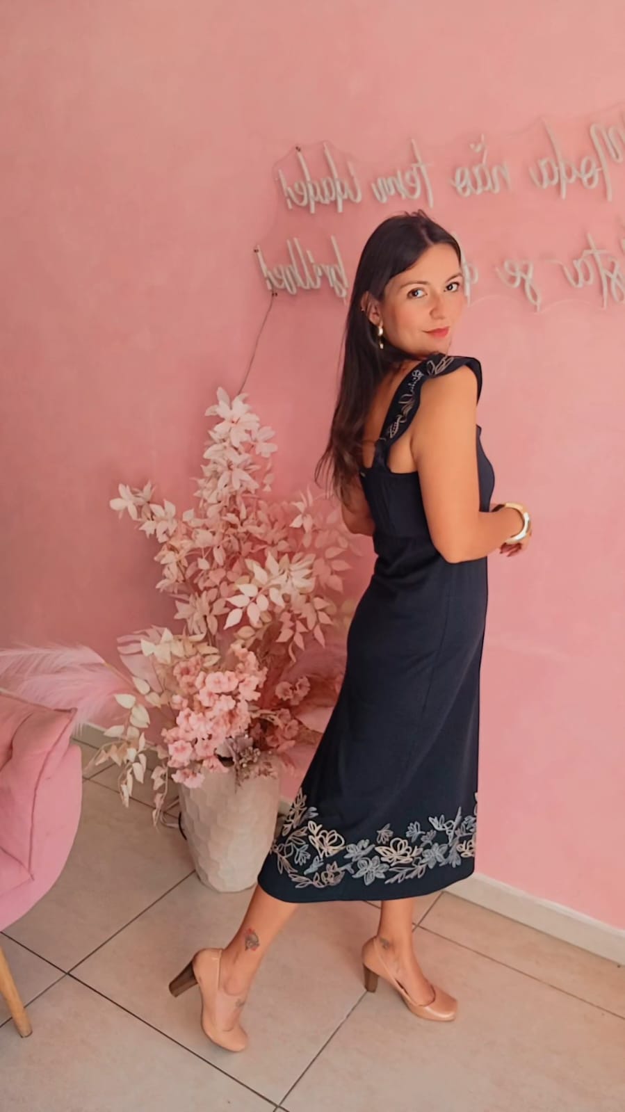 Vestido Mid em malha com alça larga Preto