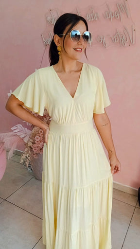 Vestido viscolinho Amarelo Manteiga