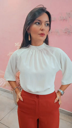 Blusa manga ampla com amarração nas costas OFF White