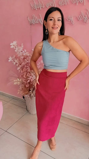 Saia Mid em suede cintura alta Marssala