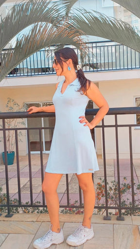 Vestido curti viscose sem manga decote em v - Azul Claro