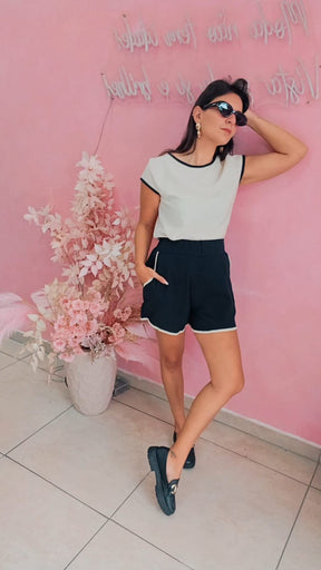 Shorts Linho cintura alta com elástico