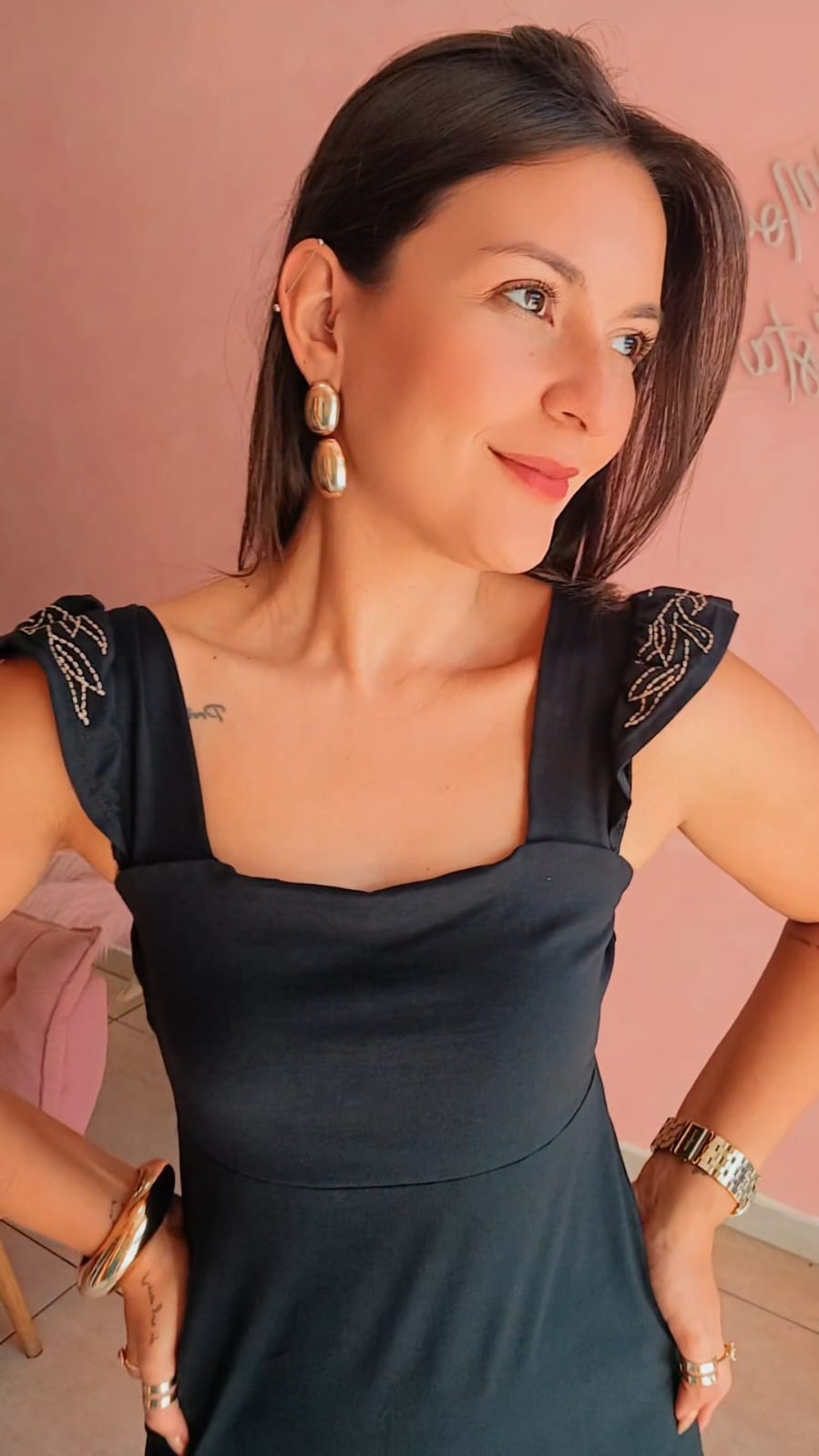 Vestido Mid em malha com alça larga Preto