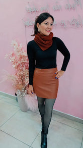 Saia Curta cintura alta coro eco  - Marrom