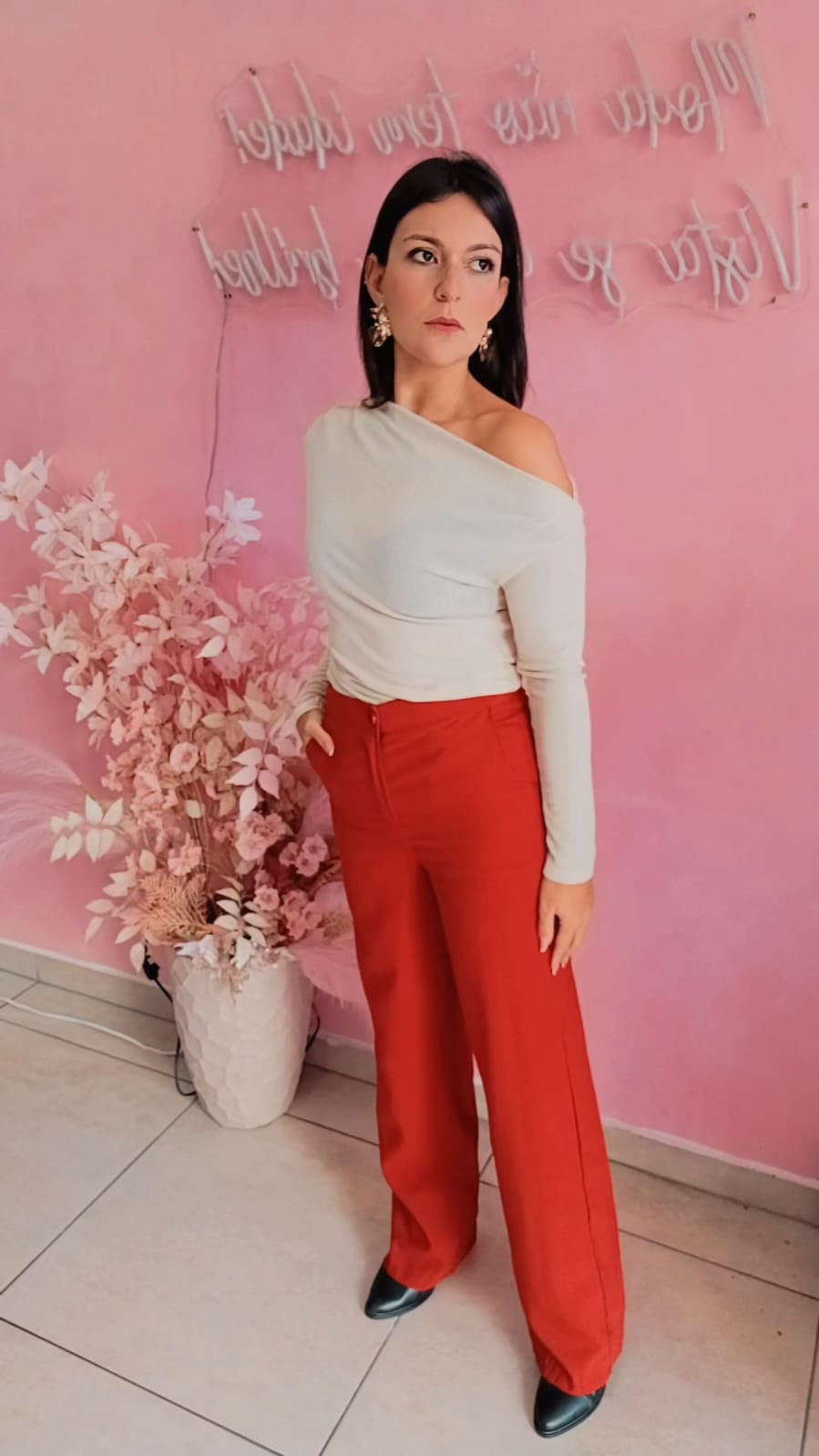 Calça Alfaiataria cintura alta corte reto - Telha