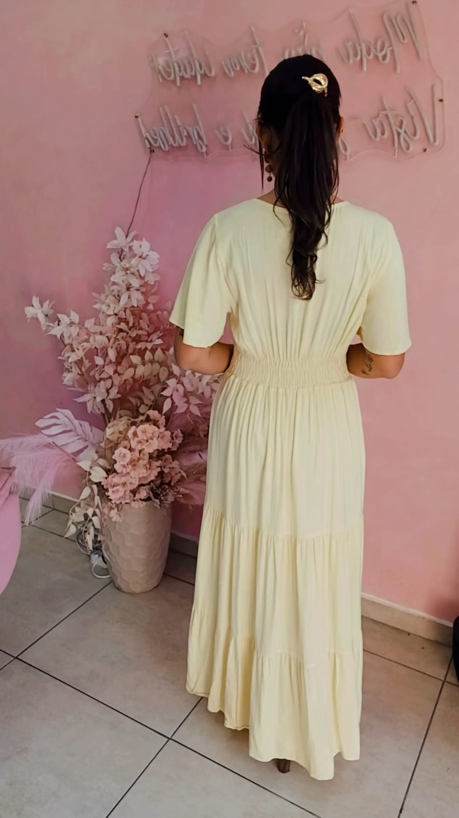 Vestido viscolinho Amarelo Manteiga