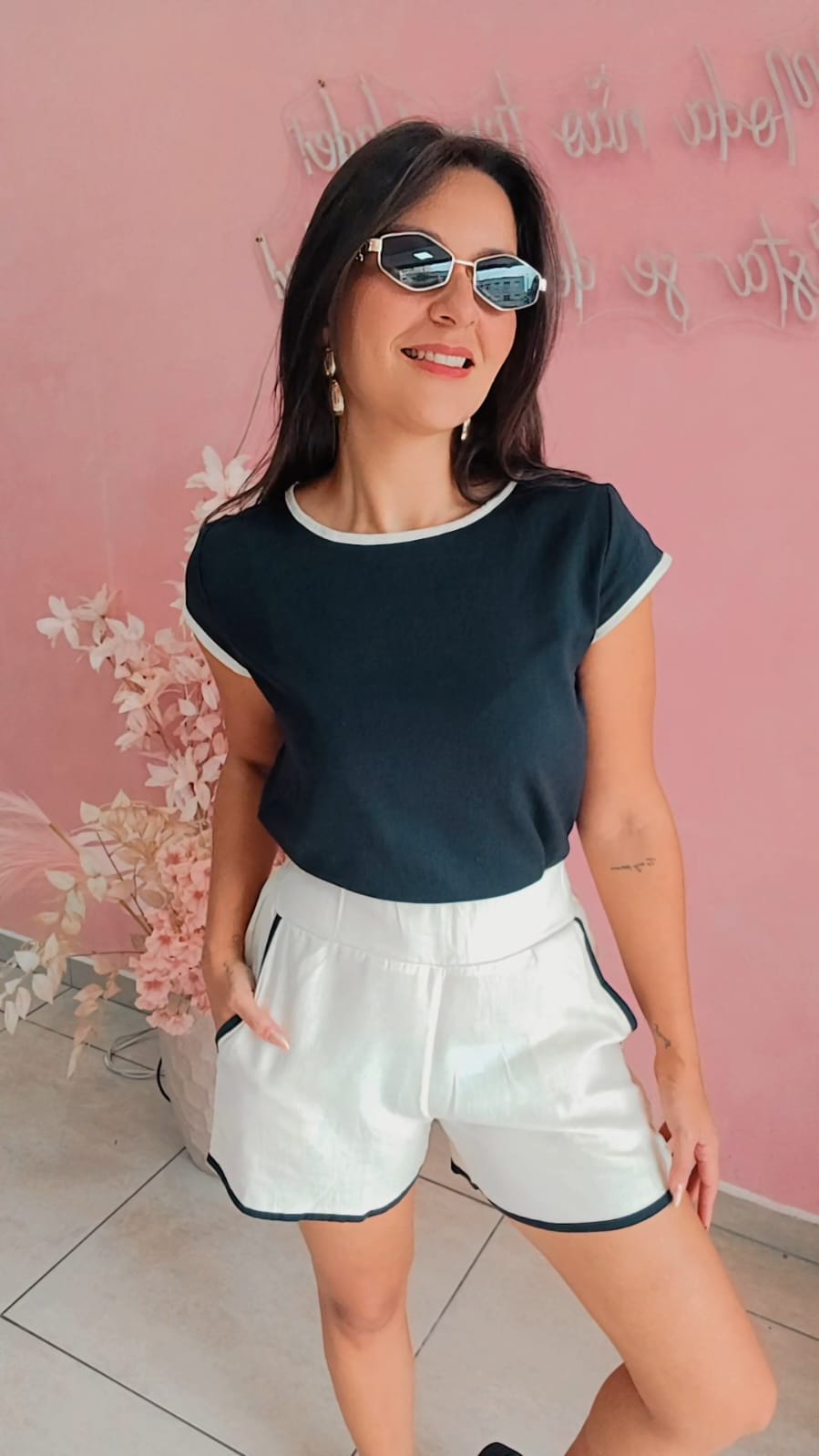 Shorts Linho cintura alta com elástico