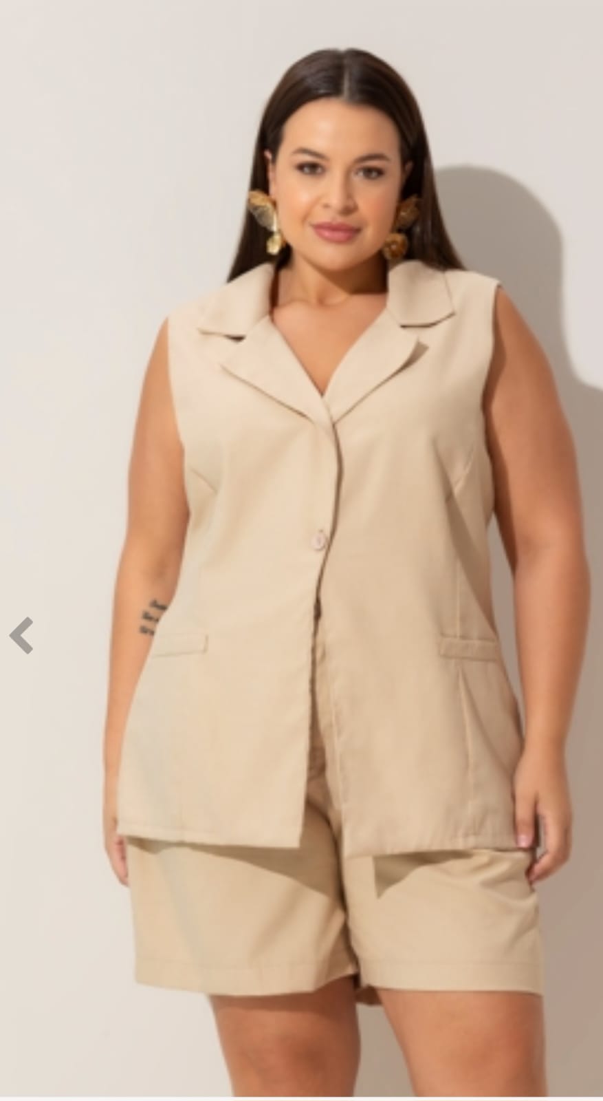 Colete Alongado alfaiataria sem mangas - Areia