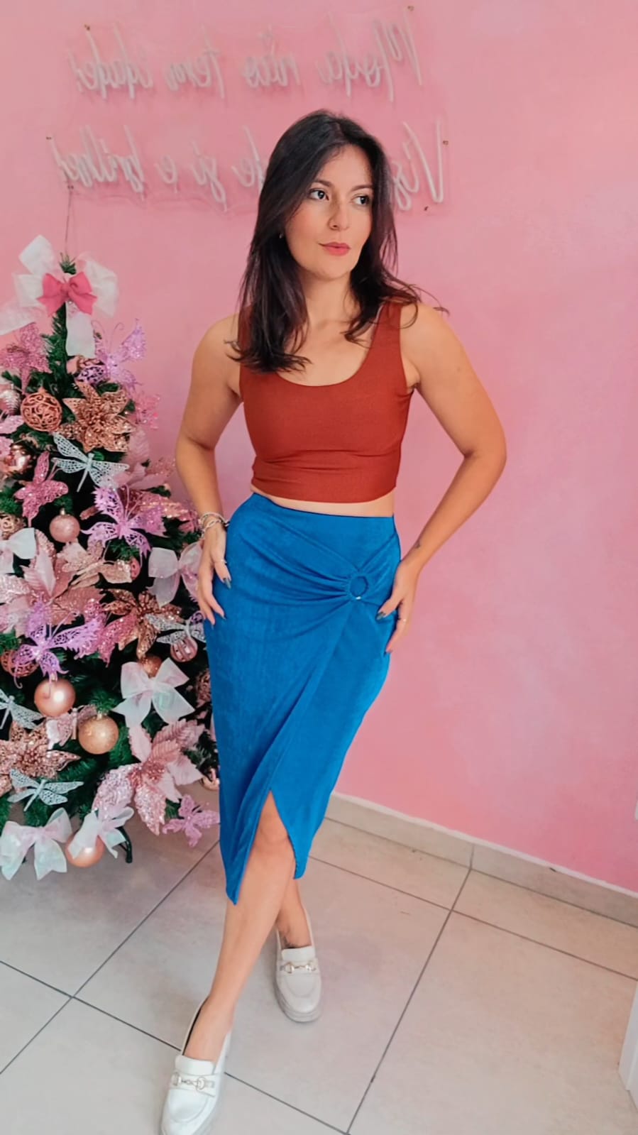 Saia Mid com fenda frontal detalhe ilhós lateral  - Azul Royal