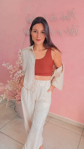 Camisa Cropped manga curta  - Nude
