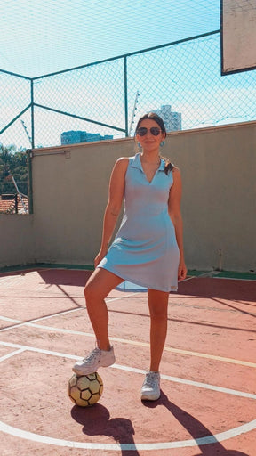 Vestido curti viscose sem manga decote em v - Azul Claro