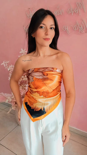 Lenço cetim laranja e preto