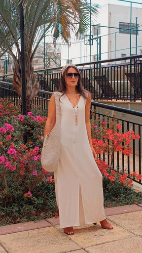 Vestido longo regata natural