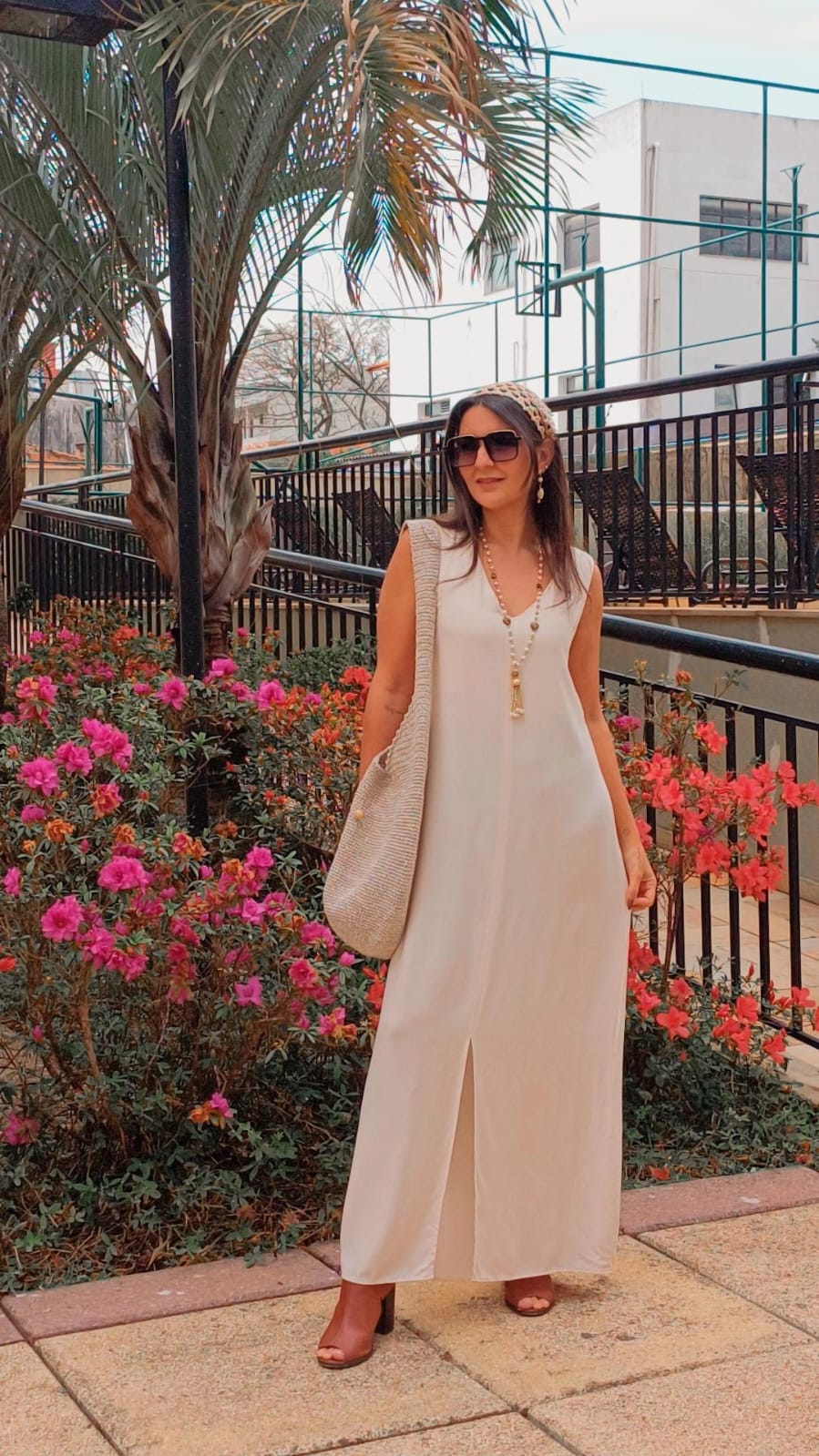 Vestido longo regata natural