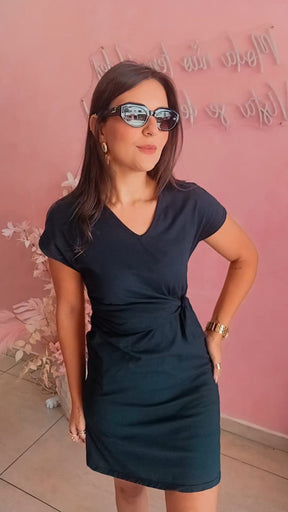 Vestido Malha preto maga curta