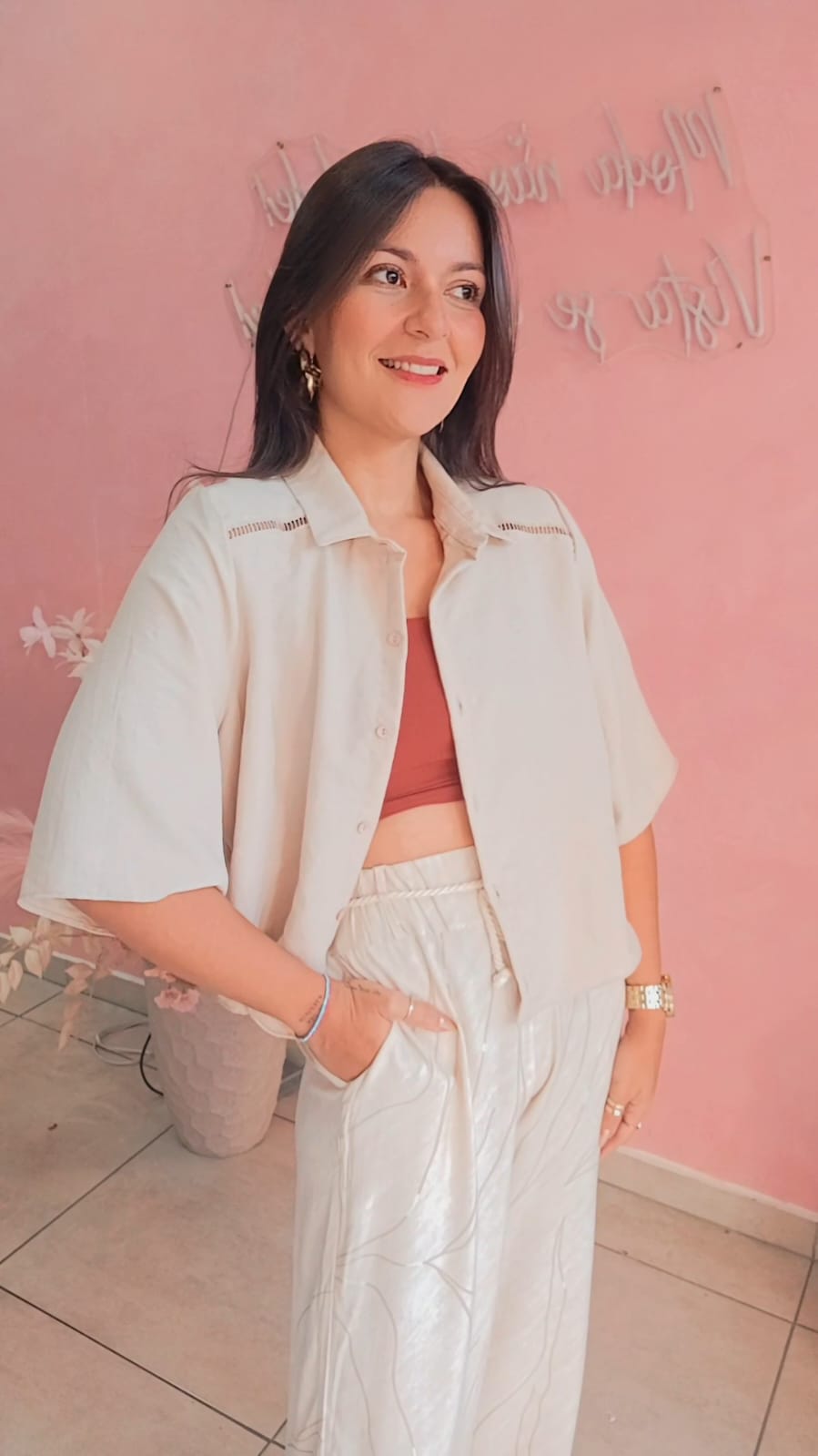 Camisa Cropped manga curta  - Nude