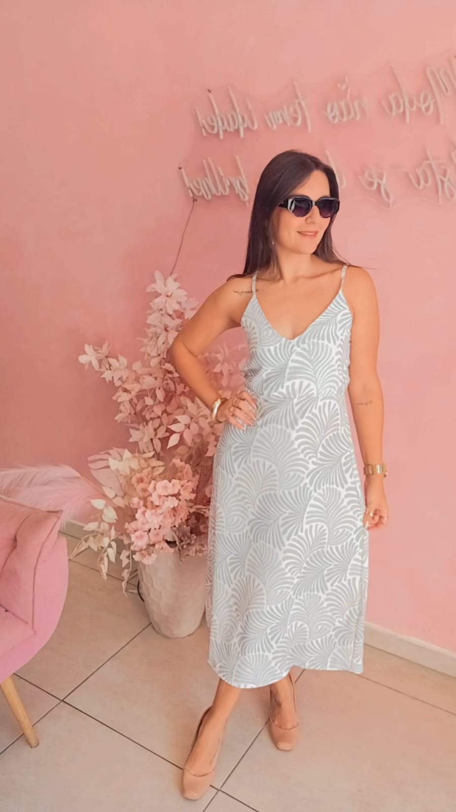 Vestido Mid Crepe alça fina Estampado