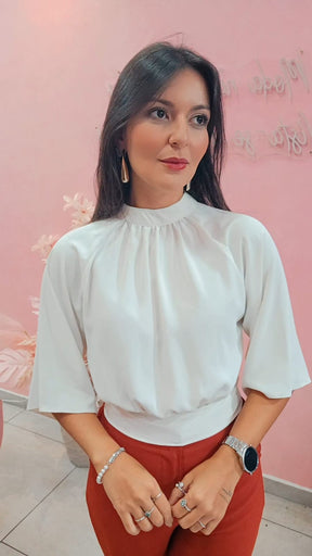 Blusa manga ampla com amarração nas costas OFF White