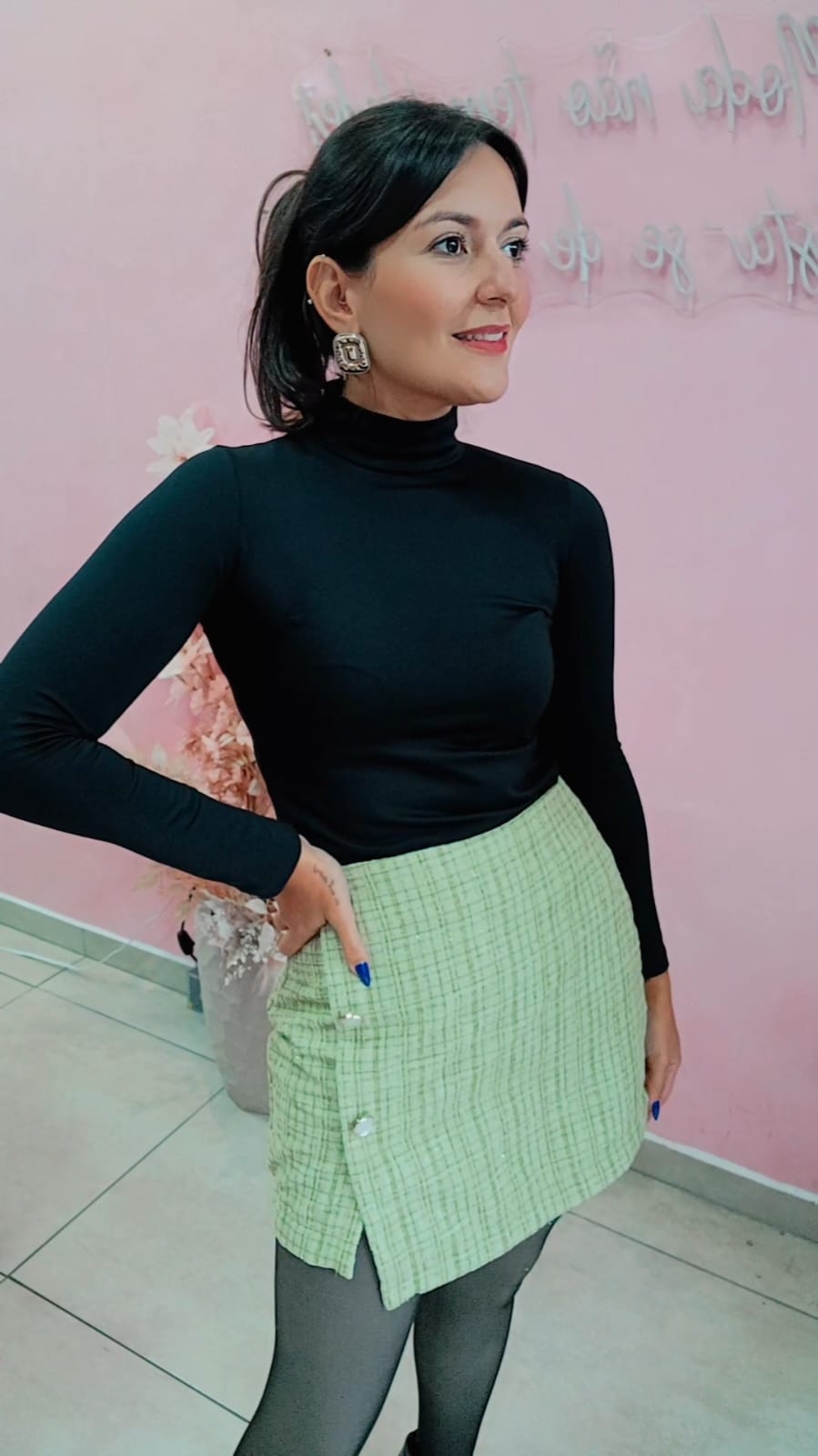 Saia Tweed curta cintura alta - Verde